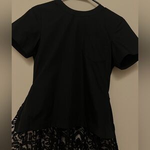 Sacai Black Short Sleeve Top with Lace Detail